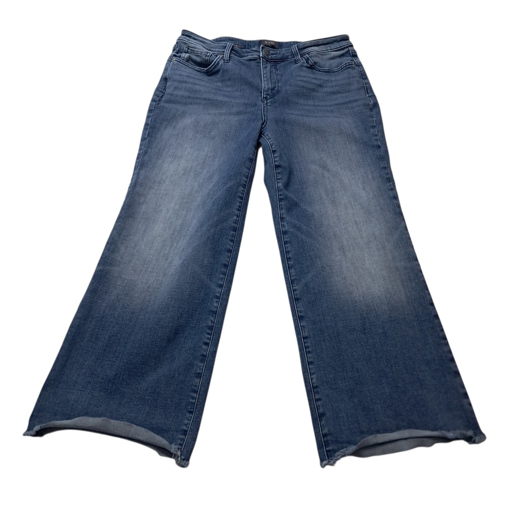 NYDJ Jeans Women's 10 Wide Leg Crop Medium Wash Stretch‎ Lift Tuck Calloway